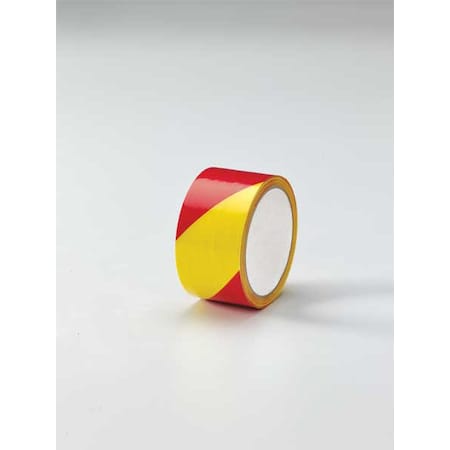 Floor Marking Tape, vinyl, Striped, Magenta, Yellow, 2 in W., 5 mil Thickness