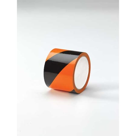 Floor Marking Tape, vinyl, Striped, Black, Orange, 3 in W., 5 mil Thickness
