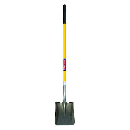 14 ga Square Point Shovel, Steel Blade, 47-1/2 in L Yellow Fiberglass Handle