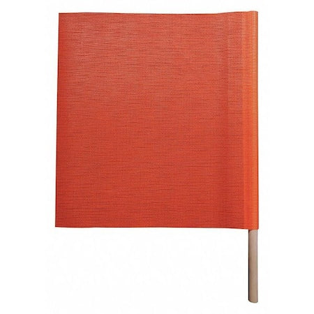 Handheld Warning Flag, Orange, Vinyl Coated Mesh, 30" Length, 30 in Wood Dowel