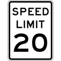 Speed Limit 20 Traffic Sign, 24 in H, 18 in W, Aluminum, Vertical Rectangle, R2-1-20-18HA