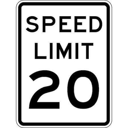 Speed Limit 20 Traffic Sign, 24 in H, 18 in W, Aluminum, Vertical Rectangle, R2-1-20-18HA