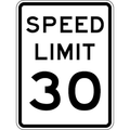 Speed Limit 30 Traffic Sign, 24 in H, 18 in W, Aluminum, Vertical Rectangle, R2-1-30-18DA