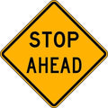 Stop Ahead Traffic Sign, 18 in W, 18 in H, Aluminum, Yellow