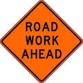 Road Work Ahead Traffic Sign, 30 in Height, 30 in Width, Aluminum, Diamond, English