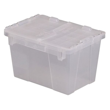 Attached Lid Container, 4.48 gal Volume Cap., 15 1/4 in L, 10 7/8 in W, 9 7/8 in H, Plastic, Clear