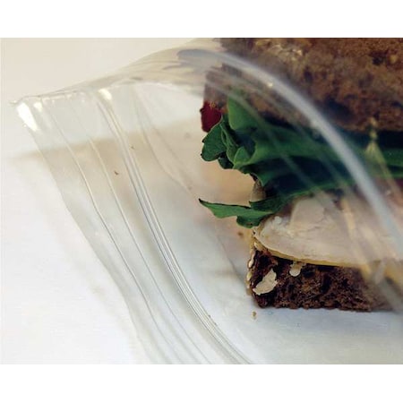 Reclosable Bag, Zip Seal, 6 in L, 6 in W, 1.2 mil Thick, Low Density Polyethylene (LDPE), Clear