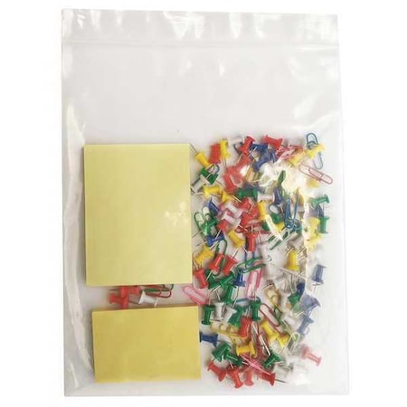 Reclosable Bag, Zip Seal, 5 in L, 3 in W, 4 mil Thick, Low Density Polyethylene (LDPE), Clear