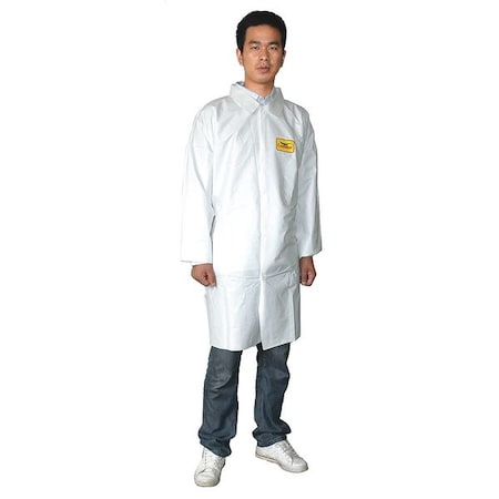 Condor Disposable Lab Coat, Microporous Film Laminate, Snaps Closure, White, L, 30 PK