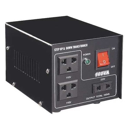 Step Up/Step Down Voltage Converter, 110V AC to 220V AC, 220V AC to 110V AC, 100VA, 50/60 Hz, Steel