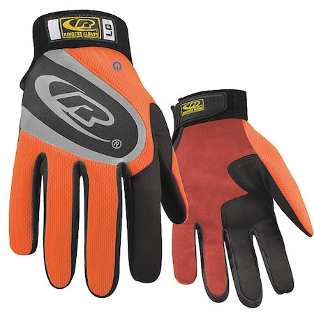 Turbo Plus Mechanics Gloves, Synthetic Leather Palm, Polyester Mesh Back, S, Orange