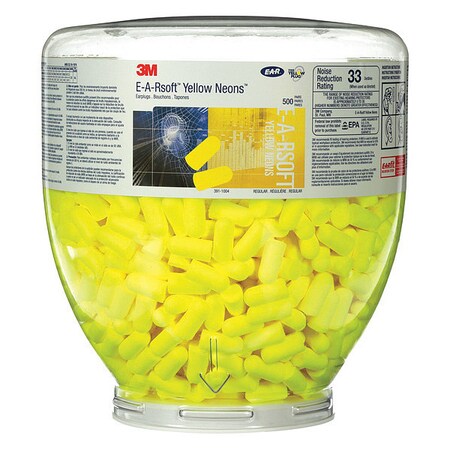 E-A-Rsoft Yellow Neons One Touch Ear Plugs with Dispenser, Foam, Bullet, 33 dB NRR, Uncorded