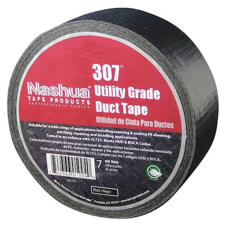 Duct Tape, Black, 60 yd L, 1-7/8 in W