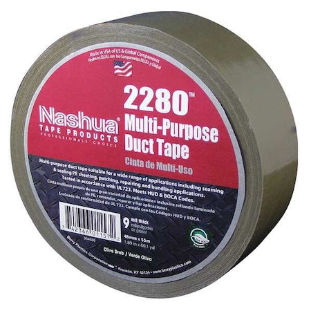 Duct Tape, Olive, 60 yd L, 1-7/8 in W