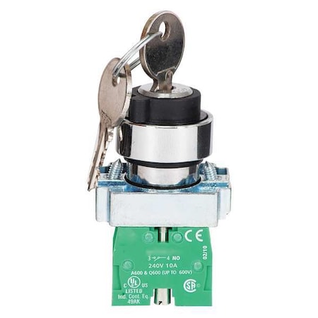 Selector Switch,3 Pos.,Keyed,22mm