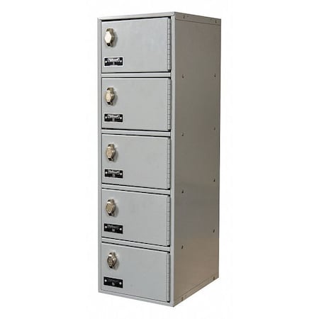 Cell Phone Locker, 9 in W, 12 in D, 30 1/2 in H, (1) Wide, (5) Tier, Light Gray