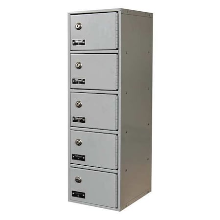 Cell Phone Locker, 9 in W, 12 in D, 30 1/2 in H, (1) Wide, (5) Tier, Light Gray
