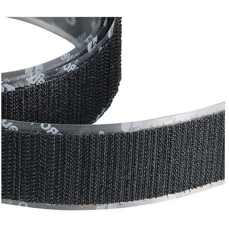 Reclosable Fastener, Rubber Adhesive, 75 ft, 1 in W, Black