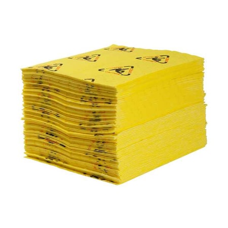 Sorbent Pad, 28 gal, 15 in x 19 in, Harsh Chemicals, Black, Red, Yellow, Polypropylene
