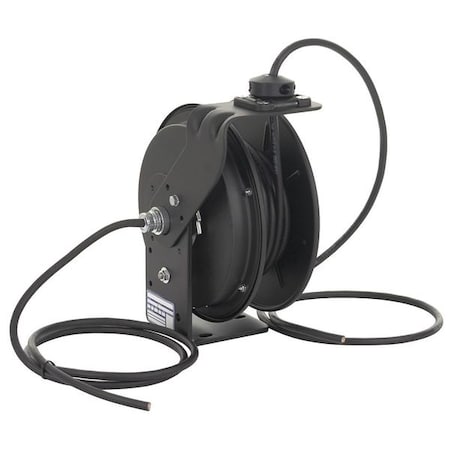 Cord Reel With Hand Lamp, Spring Retracted, Flying Lead, 12 AWG, Black Reel Color, 50 ft Length