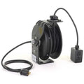 Cord Reel With Hand Lamp, Spring Retracted, NEMA 5-20R, 12 AWG, Black Reel Color, 25 ft Length
