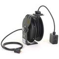 Cord Reel With Hand Lamp, Spring Retracted, NEMA 5-20R, 12 AWG, Black Reel Color, 50 ft Length