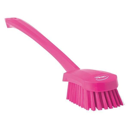 2 3/4 in W Scrub Brush, Stiff, 11 51/64 in L Handle, 4 1/2 in L Brush, Pink, Plastic