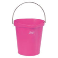 3 1/4 gal Round Bucket, 12-3/4 in H, 12 4/5 in Dia, Pink, Polypropylene/Stainless Steel