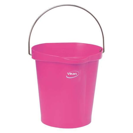 3 1/4 gal Round Bucket, 12-3/4 in H, 12 4/5 in Dia, Pink, Polypropylene/Stainless Steel