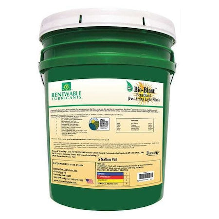 Penetrating Lubricant, 5 gal, Bucket, Vegetable Oil Base, 294 Degrees F Max Op Temp, Not Rated, Yellow