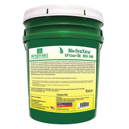 5 gal Gear Oil Pail 100 ISO Viscosity, 80W90 SAE, Yellow