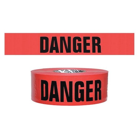 Barricade Tape, Danger, Red, 3 in Wide x 500 ft Length, Polyethylene, 7 mil