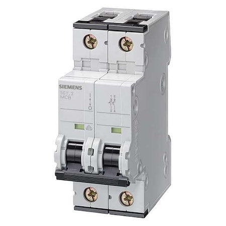 Circuit Breaker, 5SY6 Series, 5A, 2 Pole, 400V AC, 5kA at 400V AC, C Curve