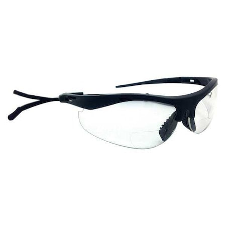 T101 Reader Safety Glasses, Black Wraparound Frame, 3.0 Diopter, Clear Lens, Anti-Scratch Coating