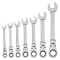 Flexible Head Combination Wrench Set, Polished Chrome