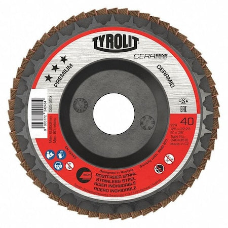 Flap Disc, T29, 4.5" x 7/8", 60 Grit, PK10, Abrasive Material: Ceramic