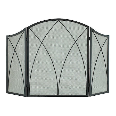 Arched Fireplace Screen, 39" W 31" H, 12" L, Black Finish, Steel