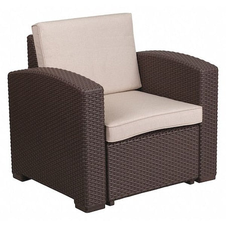 Chocolate Rattan Chair w/All-Weather Beige Cushion