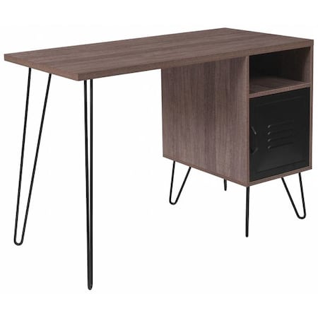 Contemporary Desk Computer Desk, Metal Door, Metal Legs Blk, 21-1/2" D X 30" H, 43-1/4" W X Rustic