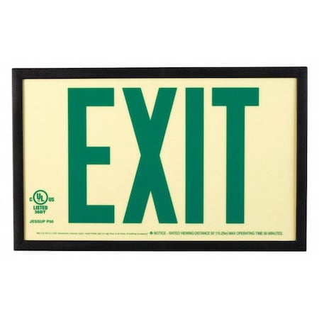 Exit Sign, Plastic, 13" W, 7-1/2" H, Exit (Double Arrows), Green