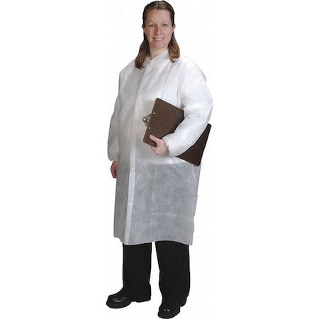 Disposable Lab Coat, GenPro, Snaps Closure, White, L, 25 PK