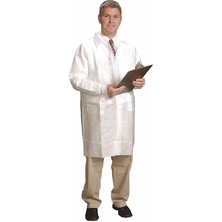 Disposable Lab Coat, SMS, Snaps Closure, White, XL, 30 PK