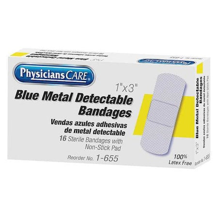 Strip Bandages, Metal Detect, 3"x1", PK16
