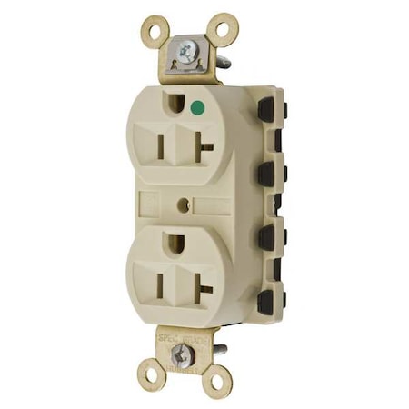 Straight Blade Receptacle, 5-20R, 20 A, 125V AC, 2 Pole, 3 Wire, Flush Mount, Grounded