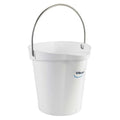 1 1/2 gal Round Bucket, 9 19/32 in Dia, White, Polypropylene/Stainless Steel