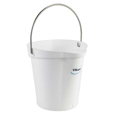 1 1/2 gal Round Bucket, 9 19/32 in Dia, White, Polypropylene/Stainless Steel