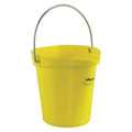 1 1/2 gal Round Bucket, 9 19/32 in Dia, Yellow, Polypropylene/Stainless Steel