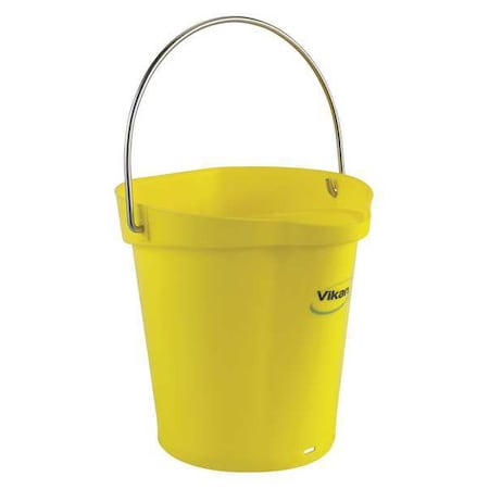 1 1/2 gal Round Bucket, 9 19/32 in Dia, Yellow, Polypropylene/Stainless Steel