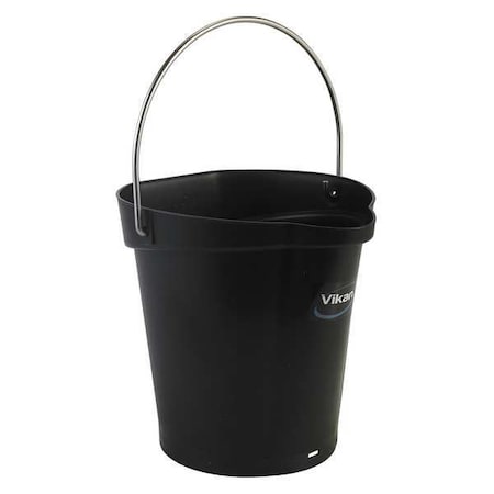 1 1/2 gal Round Bucket, 9 19/32 in Dia, Black, Polypropylene/Stainless Steel