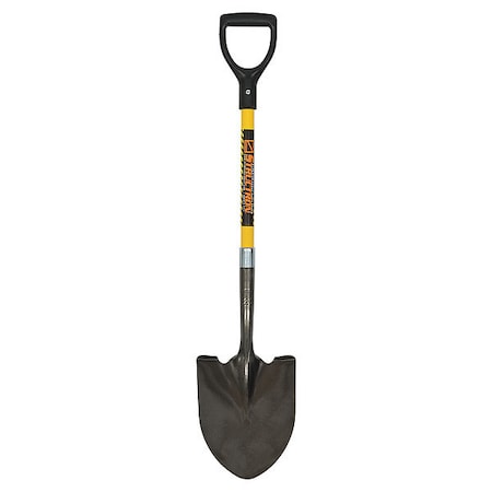 Round Point Shovel, 14 ga #2 Blade, Steel Blade, Standard Step, 29 in L Yellow Fiberglass Handle